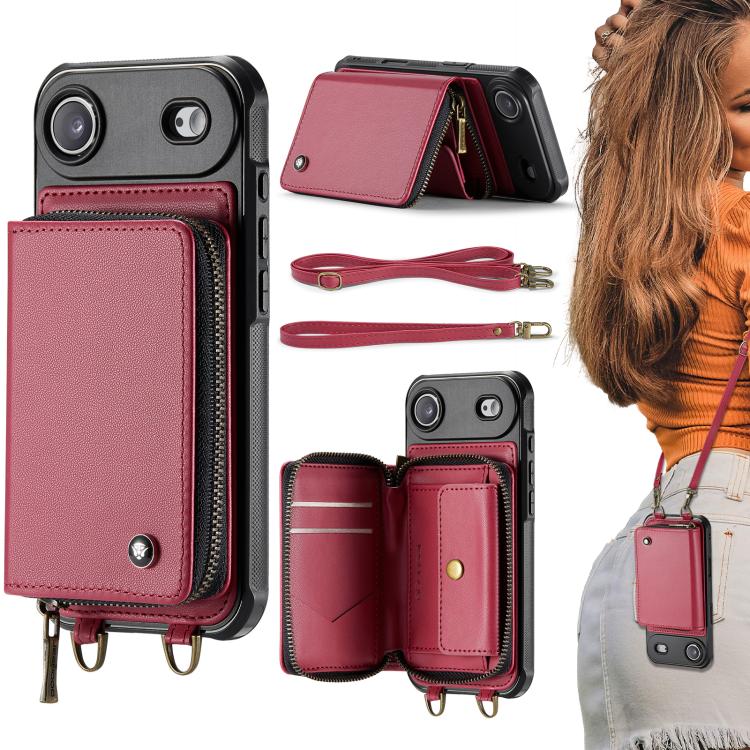 Ốp lưng ví da JEEHOOD C22 có khóa kéo và dây đeo đôi, dành cho iPhone 17 Pro Max, dành cho iPhone 17 Pro, dành cho iPhone Air, dành cho iPhone 16 Pro Max, dành cho iPhone 16 Pro, dành cho iPhone 16 Plus, dành cho iPhone 16, dành cho iPhone 15 Pro Max