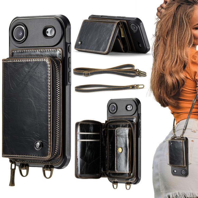 Ốp lưng ví da JEEHOOD C22 có khóa kéo và dây đeo đôi, dành cho iPhone 17 Pro Max, dành cho iPhone 17 Pro, dành cho iPhone Air, dành cho iPhone 16 Pro Max, dành cho iPhone 16 Pro, dành cho iPhone 16 Plus, dành cho iPhone 16, dành cho iPhone 15 Pro Max