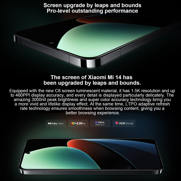 Xiaomi 14, Màn hình 6.36 inch Xiaomi HyperOS Snapdragon 8 Gen 3 Octa Core 4nm lên đến 3.3GHz, NFC, Mạng: 5G, 12GB+256GB, 16GB+512GB, 16GB+1TB