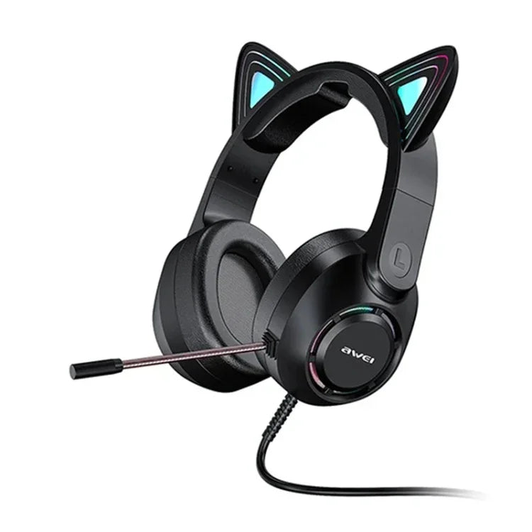 Tai nghe chơi game có dây AWEI GM-9 với đèn tai mèo nhiều màu và mic, GM-9