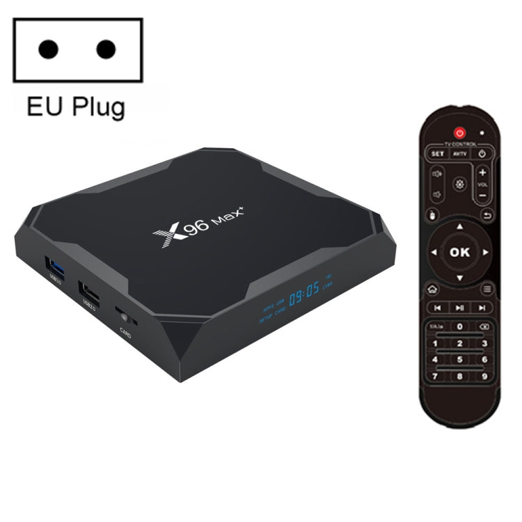 X96 max+ Hộp TV Thông Minh 4K với Điều Khiển Từ Xa, Android 9.0, Amlogic S905X3 Bốn Nhân Cortex-A55, 2GB+16GB, Hỗ Trợ LAN, AV, WiFi 2.4G/5G, USBx2, Thẻ TF, Phích Cắm EU, Phích Cắm UK, Phích Cắm AU
