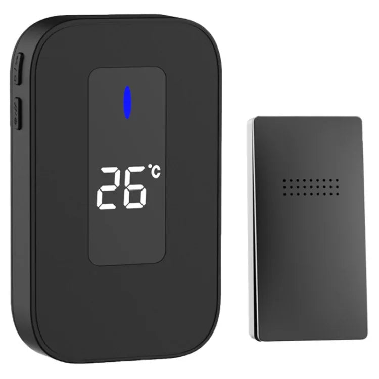 C303B 1対1家庭用ワイヤレスドアベル 温度デジタル表示 リモコン 高齢者用ペイジャー、USプラグ、EUプラグ、UKプラグ
