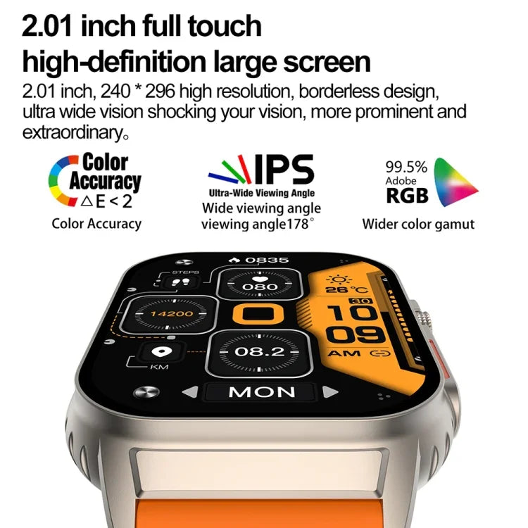 Vòng đeo tay thông minh G41, đồng hồ thông minh chống nước IP67 màn hình 2.01 inch, gọi Bluetooth / đo nhịp tim / đo đường huyết không xâm lấn / HRV / MET