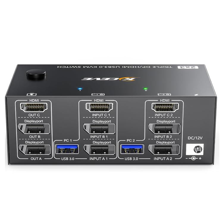 Bộ chuyển mạch KVM KC-KVM203DH 8K 30Hz USB3.0 DP+DP+HDMI ba màn hình, phích cắm EU, KC-KVM203DH