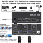 Bộ chuyển mạch KVM KC-KVM203DH 8K 30Hz USB3.0 DP+DP+HDMI ba màn hình, phích cắm EU, KC-KVM203DH
