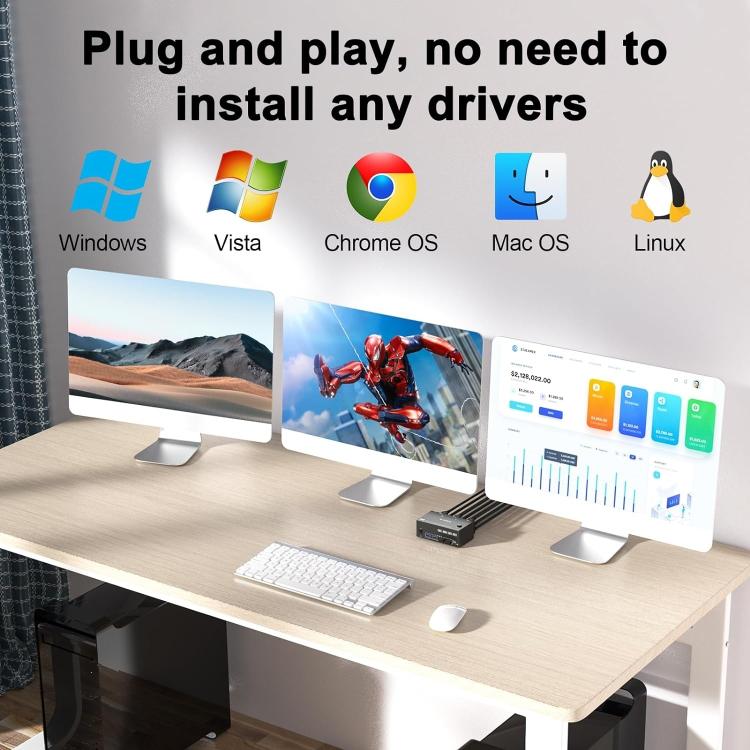 Bộ chuyển mạch KVM KC-KVM203DH 8K 30Hz USB3.0 DP+DP+HDMI ba màn hình, phích cắm EU, KC-KVM203DH