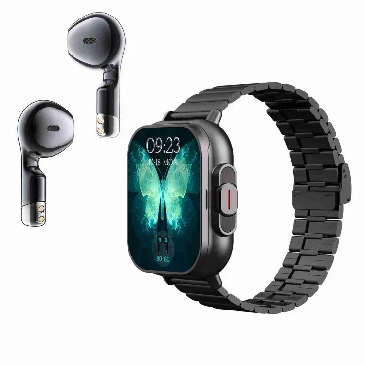 Đồng Hồ Thông Minh D8 2.01 inch 2 trong 1 Tai Nghe Bluetooth Dây Thép, Hỗ Trợ Giám Sát Sức Khỏe / NFC, Dây Thép (Đen), Dây Thép (Bạc)