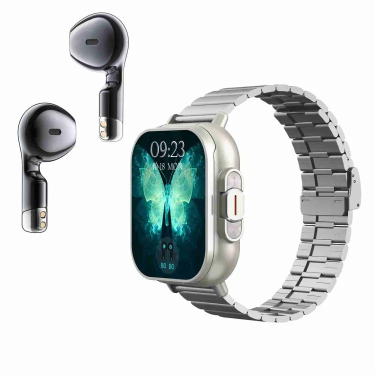 Đồng Hồ Thông Minh D8 2.01 inch 2 trong 1 Tai Nghe Bluetooth Dây Thép, Hỗ Trợ Giám Sát Sức Khỏe / NFC, Dây Thép (Đen), Dây Thép (Bạc)