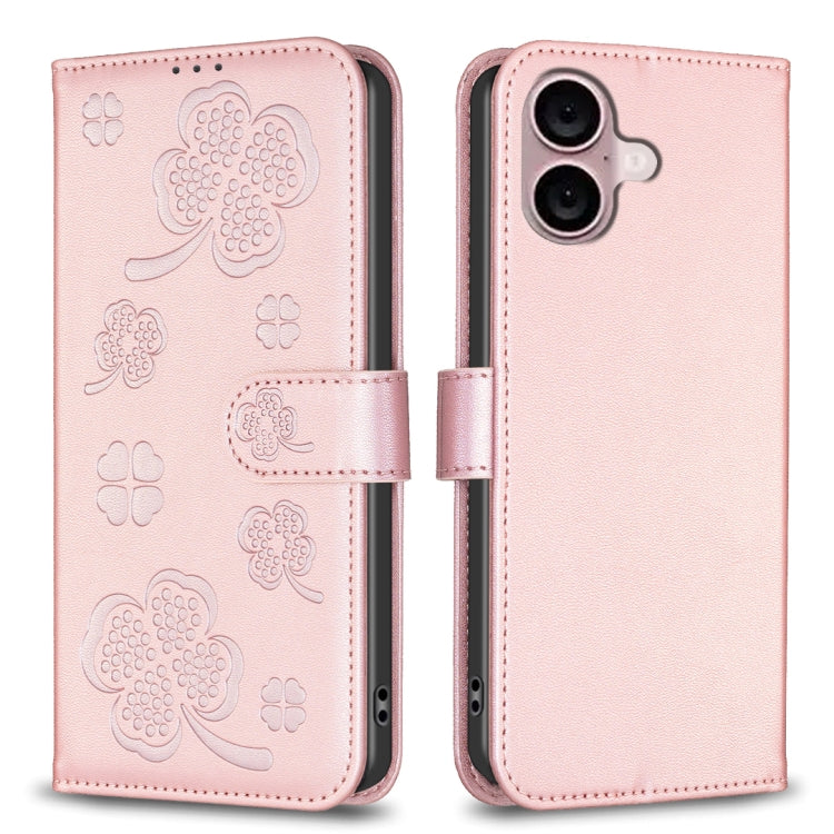 Bao da điện thoại dập nổi cỏ bốn lá, Dành cho iPhone 17 Pro Max, Dành cho iPhone 17 Pro, Dành cho iPhone 17, Dành cho iPhone Air, Dành cho iPhone 16 Pro Max, Dành cho iPhone 16 Pro, Dành cho iPhone 16 Plus, Dành cho iPhone 16
