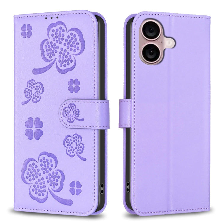 Bao da điện thoại dập nổi cỏ bốn lá, Dành cho iPhone 17 Pro Max, Dành cho iPhone 17 Pro, Dành cho iPhone 17, Dành cho iPhone Air, Dành cho iPhone 16 Pro Max, Dành cho iPhone 16 Pro, Dành cho iPhone 16 Plus, Dành cho iPhone 16
