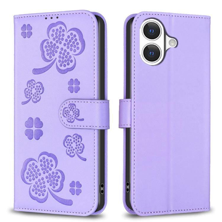 Bao da điện thoại dập nổi cỏ bốn lá, Dành cho iPhone 17 Pro Max, Dành cho iPhone 17 Pro, Dành cho iPhone 17, Dành cho iPhone Air, Dành cho iPhone 16 Pro Max, Dành cho iPhone 16 Pro, Dành cho iPhone 16 Plus, Dành cho iPhone 16
