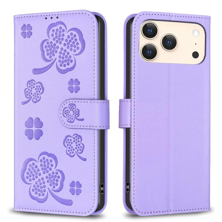 Bao da điện thoại dập nổi cỏ bốn lá, Dành cho iPhone 17 Pro Max, Dành cho iPhone 17 Pro, Dành cho iPhone 17, Dành cho iPhone Air, Dành cho iPhone 16 Pro Max, Dành cho iPhone 16 Pro, Dành cho iPhone 16 Plus, Dành cho iPhone 16