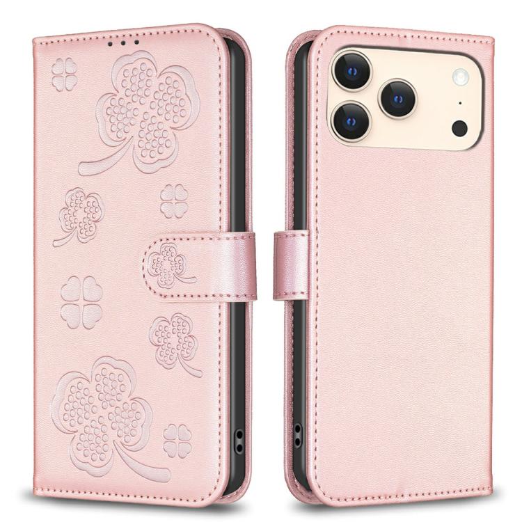 Bao da điện thoại dập nổi cỏ bốn lá, Dành cho iPhone 17 Pro Max, Dành cho iPhone 17 Pro, Dành cho iPhone 17, Dành cho iPhone Air, Dành cho iPhone 16 Pro Max, Dành cho iPhone 16 Pro, Dành cho iPhone 16 Plus, Dành cho iPhone 16