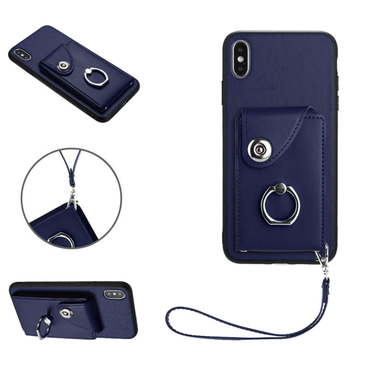 Bao da điện thoại PU có ngăn đựng thẻ và giá đỡ nhẫn, Dành cho iPhone XS / X, Dành cho iPhone XR, Dành cho iPhone XS Max, Dành cho iPhone 8 Plus / 7 Plus