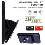 Bao da điện thoại PU có ngăn đựng thẻ và giá đỡ nhẫn, Dành cho iPhone XS / X, Dành cho iPhone XR, Dành cho iPhone XS Max, Dành cho iPhone 8 Plus / 7 Plus