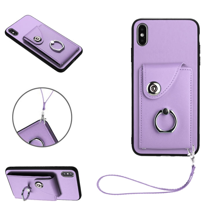 Bao da điện thoại PU có ngăn đựng thẻ và giá đỡ nhẫn, Dành cho iPhone XS / X, Dành cho iPhone XR, Dành cho iPhone XS Max, Dành cho iPhone 8 Plus / 7 Plus