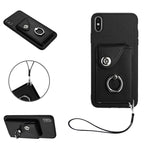 Bao da điện thoại PU có ngăn đựng thẻ và giá đỡ nhẫn, Dành cho iPhone XS / X, Dành cho iPhone XR, Dành cho iPhone XS Max, Dành cho iPhone 8 Plus / 7 Plus