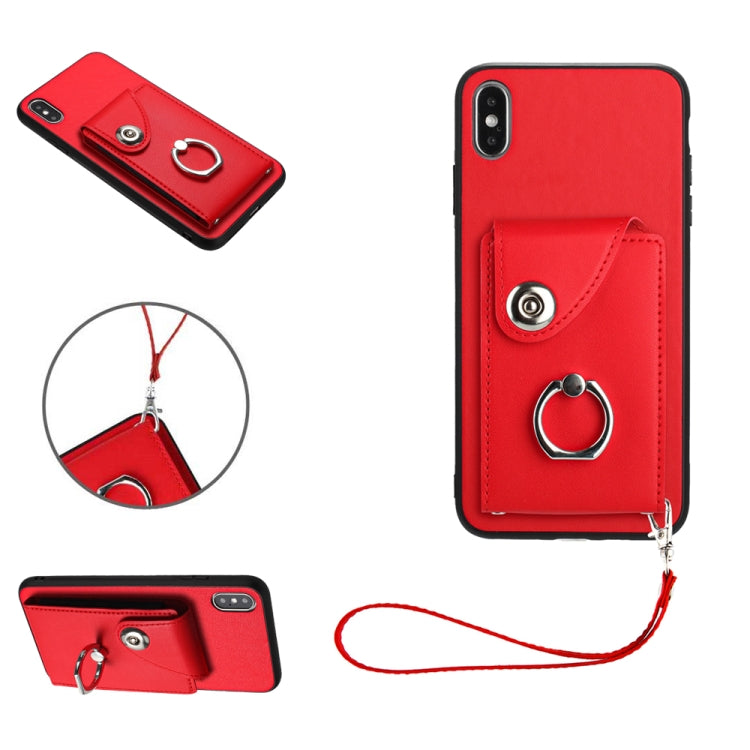 Bao da điện thoại PU có ngăn đựng thẻ và giá đỡ nhẫn, Dành cho iPhone XS / X, Dành cho iPhone XR, Dành cho iPhone XS Max, Dành cho iPhone 8 Plus / 7 Plus