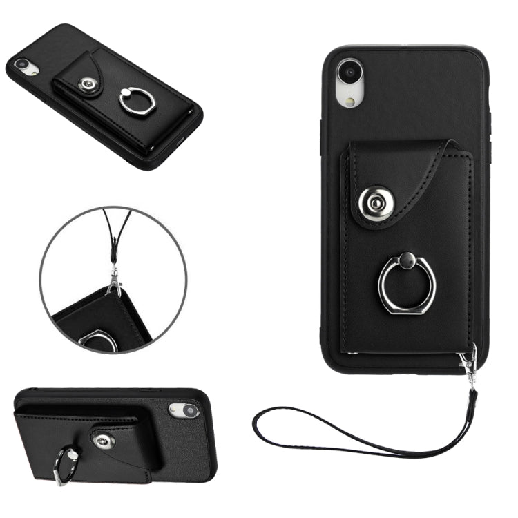 Bao da điện thoại PU có ngăn đựng thẻ và giá đỡ nhẫn, Dành cho iPhone XS / X, Dành cho iPhone XR, Dành cho iPhone XS Max, Dành cho iPhone 8 Plus / 7 Plus