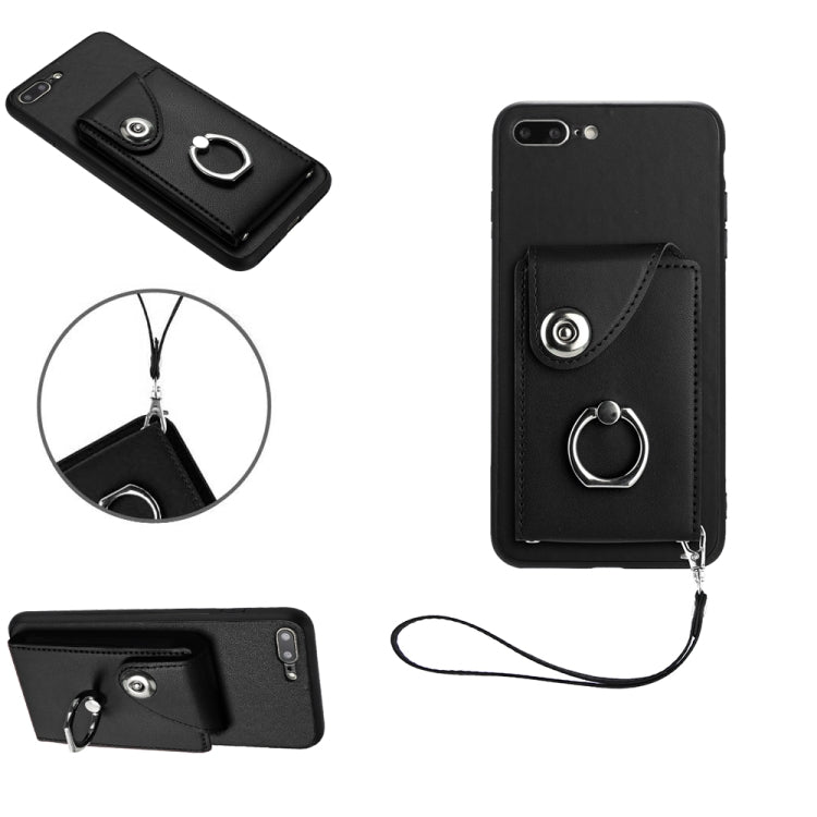 Bao da điện thoại PU có ngăn đựng thẻ và giá đỡ nhẫn, Dành cho iPhone XS / X, Dành cho iPhone XR, Dành cho iPhone XS Max, Dành cho iPhone 8 Plus / 7 Plus