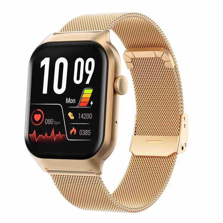 Đồng Hồ Thông Minh Gọi Bluetooth Dây Thép Milanese 2.01 inch Hỗ Trợ Giám Sát Nhịp Tim / Đường Huyết Không Xâm Lấn, Dây Thép Milanese Màu Vàng