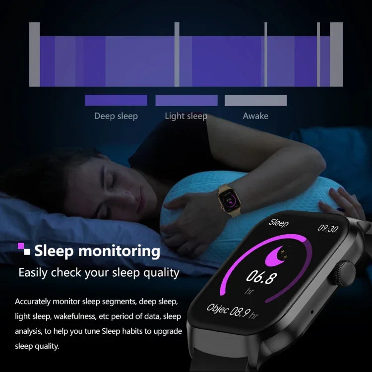 Đồng Hồ Thông Minh Gọi Bluetooth Dây Thép Milanese 2.01 inch Hỗ Trợ Giám Sát Nhịp Tim / Đường Huyết Không Xâm Lấn, Dây Thép Milanese Màu Vàng