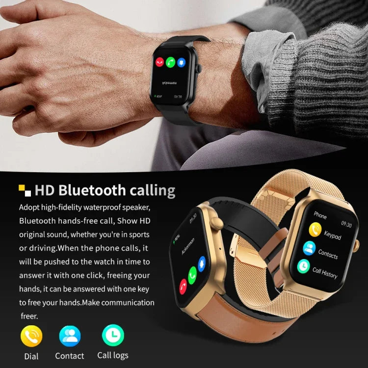 Đồng Hồ Thông Minh Gọi Bluetooth Dây Da 2.01 inch Hỗ Trợ Giám Sát Nhịp Tim / Đường Huyết Không Xâm Lấn, Dây Da Màu Đen, Dây Da Màu Nâu