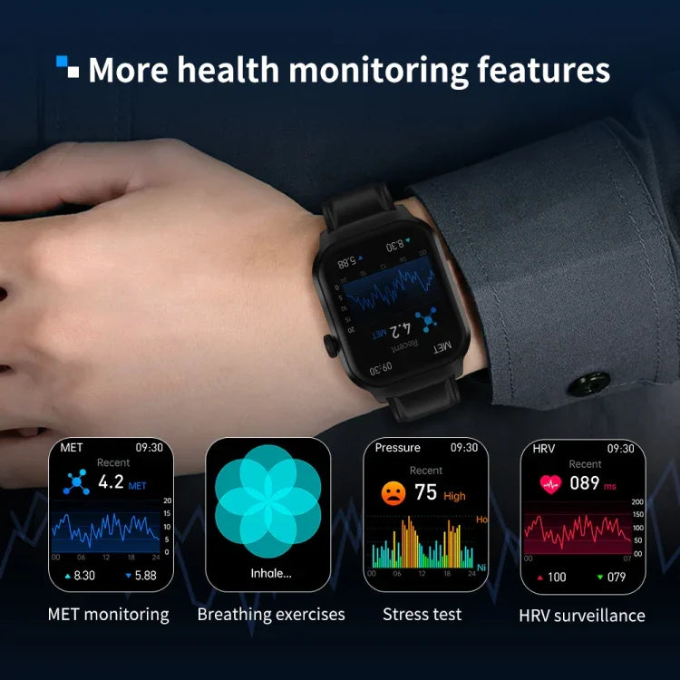 Đồng hồ thông minh gọi Bluetooth dây đeo silicone 2,01 inch hỗ trợ theo dõi nhịp tim / Đường huyết không xâm lấn, Dây đeo silicone màu đen, Dây đeo silicone màu vàng nhạt