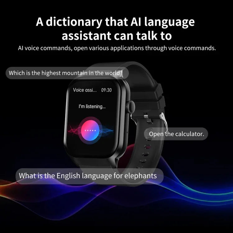 Đồng hồ thông minh gọi Bluetooth dây đeo silicone 2,01 inch hỗ trợ theo dõi nhịp tim / Đường huyết không xâm lấn, Dây đeo silicone màu đen, Dây đeo silicone màu vàng nhạt