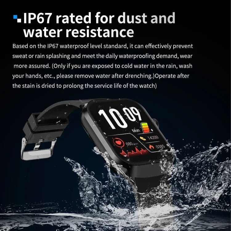 Đồng hồ thông minh gọi Bluetooth dây đeo silicone 2,01 inch hỗ trợ theo dõi nhịp tim / Đường huyết không xâm lấn, Dây đeo silicone màu đen, Dây đeo silicone màu vàng nhạt