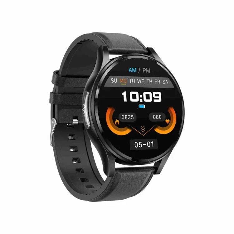 Đồng hồ thông minh gọi Bluetooth dây đeo da 1,43 inch hỗ trợ ECG / Đường huyết không xâm lấn, Dây đeo da màu đen, Dây đeo da màu nâu