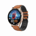 Đồng hồ thông minh gọi Bluetooth dây đeo da 1,43 inch hỗ trợ ECG / Đường huyết không xâm lấn, Dây đeo da màu đen, Dây đeo da màu nâu