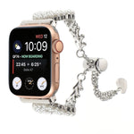 Pearl Round Zinc Alloy Chain Metal Watch Band, For Apple Watch SE 2023 44mm, For Apple Watch SE 2023 40mm, For Apple Watch Ultra 2 49mm, For Apple Watch Series 9 45mm, For Apple Watch Series 9 41mm, For Apple Watch Ultra 49mm                           ...