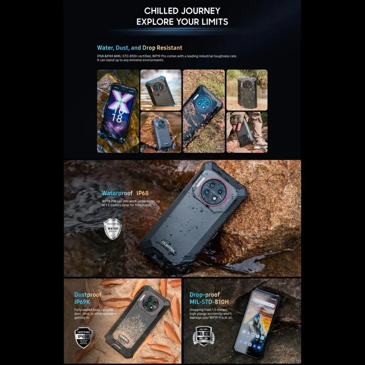 Oukitel WP19 Pro, Màn hình 6.8 inch MediaTek Helio G99 Octa-core, NFC, Mạng: 4G, WP19 Pro 8GB+256GB