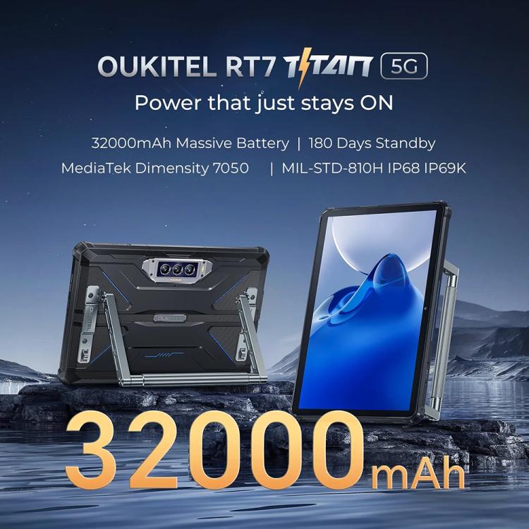 Máy tính bảng bền OUKITEL RT7 TITAN mạng 5G IP68/IP69K, 10.1 inch Android 15 MediaTek Dimensity 7050 Octa Core hỗ trợ 2 SIM, phích cắm EU, RT7 5G 12GB+512GB