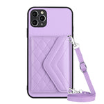 Ốp lưng điện thoại túi đựng thẻ họa tiết hình thoi có RFID kèm dây đeo dài, dành cho iPhone 12 mini, iPhone 11 Pro Max, iPhone 11, iPhone 11 Pro, iPhone XS / X, iPhone XR, iPhone XS Max, iPhone 8 Plus / 7 Plus