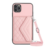 Ốp lưng điện thoại túi đựng thẻ họa tiết hình thoi có RFID kèm dây đeo dài, dành cho iPhone 12 mini, iPhone 11 Pro Max, iPhone 11, iPhone 11 Pro, iPhone XS / X, iPhone XR, iPhone XS Max, iPhone 8 Plus / 7 Plus