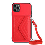 Ốp lưng điện thoại túi đựng thẻ họa tiết hình thoi có RFID kèm dây đeo dài, dành cho iPhone 12 mini, iPhone 11 Pro Max, iPhone 11, iPhone 11 Pro, iPhone XS / X, iPhone XR, iPhone XS Max, iPhone 8 Plus / 7 Plus