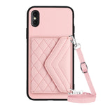 Ốp lưng điện thoại túi đựng thẻ họa tiết hình thoi có RFID kèm dây đeo dài, dành cho iPhone 12 mini, iPhone 11 Pro Max, iPhone 11, iPhone 11 Pro, iPhone XS / X, iPhone XR, iPhone XS Max, iPhone 8 Plus / 7 Plus