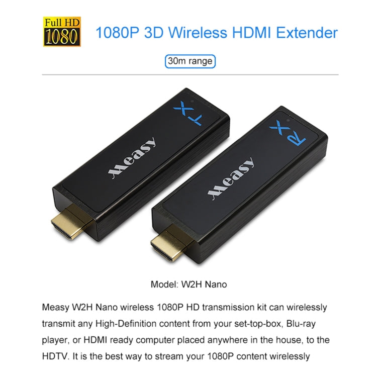 Bộ phát thu HDMI không dây Measy W2H Nano 1080P HDMI 1.4 3D, khoảng cách truyền 30m, có phích cắm US, EU, AU, UK