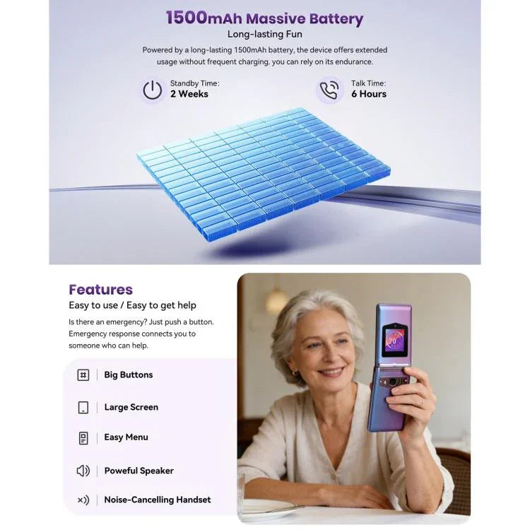 HAMTOD T8 Điện thoại gập 4G, Màn hình 2.8 inch + 1.77 inch, VoLTE, BT, SOS, OTG, Phiên bản EU