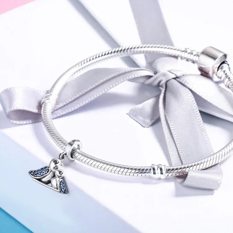 Phụ kiện vòng tay bạc S925 đính đá quý xanh hình chim