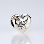 Phụ kiện vòng tay vòng cổ hạt thư chị em hình trái tim bạc S925 Sterling