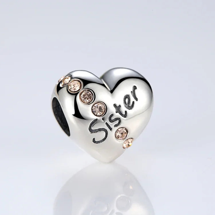 Phụ kiện vòng tay vòng cổ hạt thư chị em hình trái tim bạc S925 Sterling
