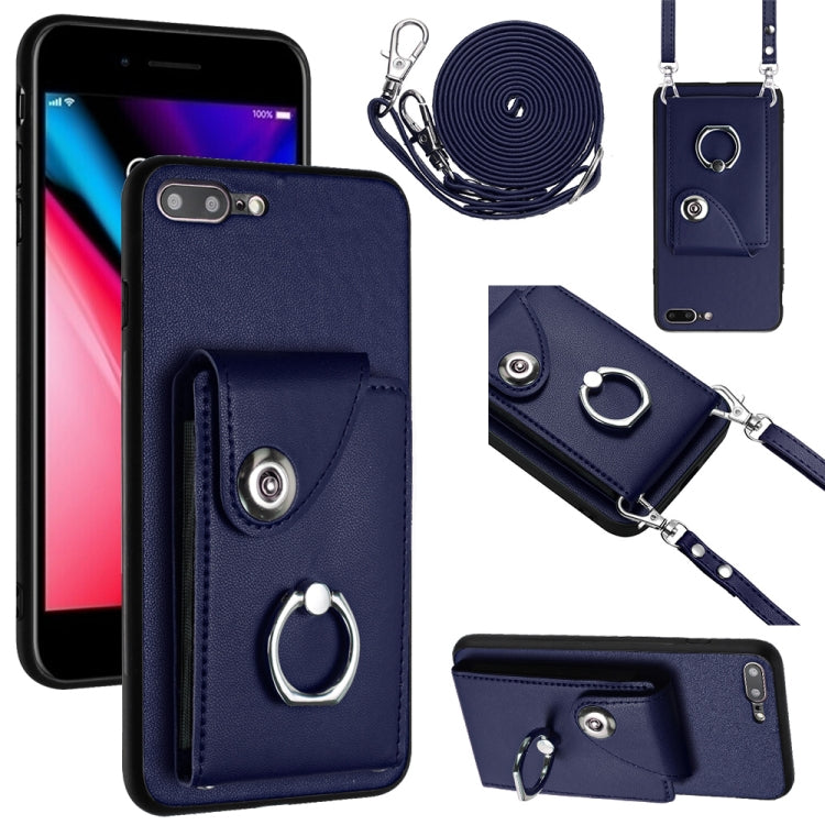 Ốp lưng điện thoại túi đựng thẻ kèm giá đỡ vòng và dây đeo dài, dành cho iPhone 8 Plus / 7 Plus