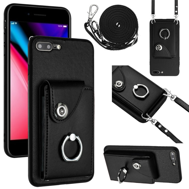 Ốp lưng điện thoại túi đựng thẻ kèm giá đỡ vòng và dây đeo dài, dành cho iPhone 8 Plus / 7 Plus