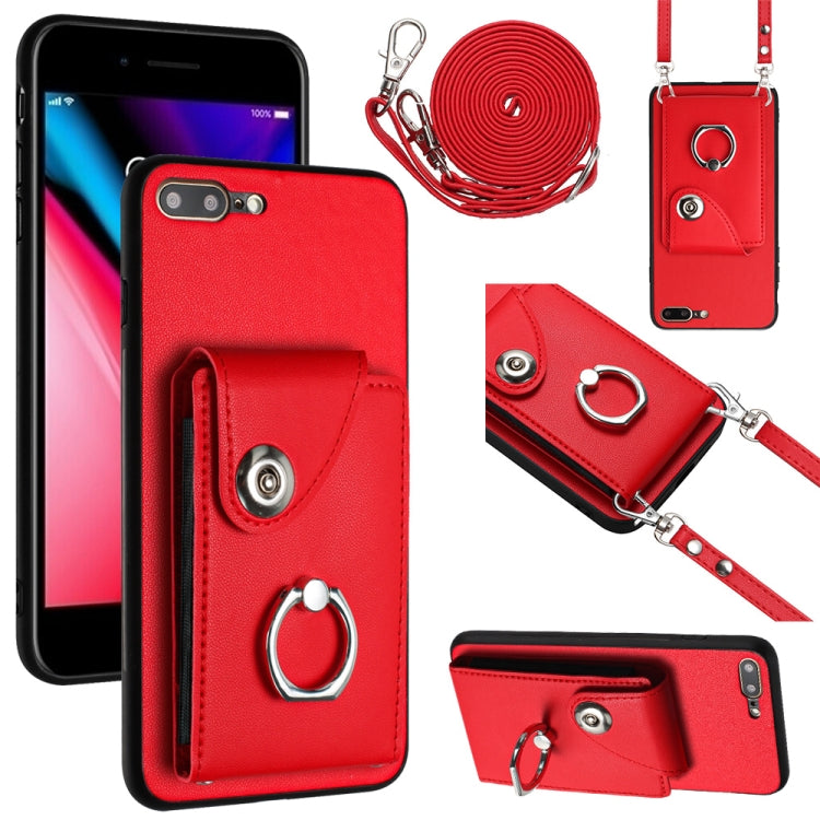 Ốp lưng điện thoại túi đựng thẻ kèm giá đỡ vòng và dây đeo dài, dành cho iPhone 8 Plus / 7 Plus