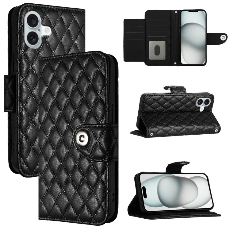 Ốp lưng điện thoại da gập họa tiết hình thoi kèm dây đeo, dành cho iPhone 17 Pro Max, iPhone 17 Pro, iPhone 17, iPhone Air, iPhone SE 2024, iPhone 16 Pro Max, iPhone 16 Pro, iPhone 16 Plus