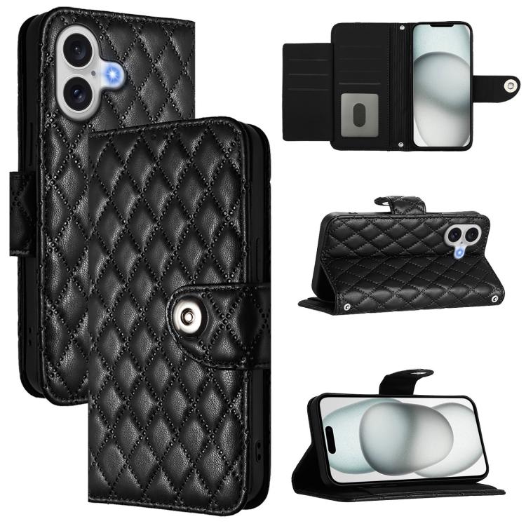 Ốp lưng điện thoại da gập họa tiết hình thoi kèm dây đeo, dành cho iPhone 17 Pro Max, iPhone 17 Pro, iPhone 17, iPhone Air, iPhone SE 2024, iPhone 16 Pro Max, iPhone 16 Pro, iPhone 16 Plus