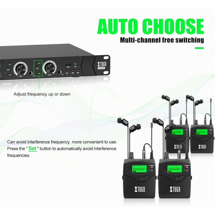 Hệ thống giám sát tai nghe không dây chuyên nghiệp 2 kênh XTUGA RW2090 2 trong 1, phích cắm Mỹ, phích cắm EU, phích cắm Úc, phích cắm Anh
